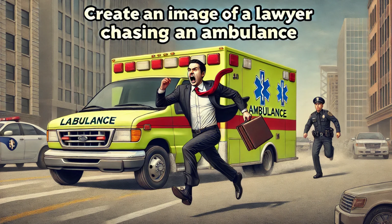 Create an Image of a Lawyer Chasing an Ambulance