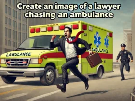 Create an Image of a Lawyer Chasing an Ambulance